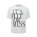 Men's blue American-style letter print loose fit cotton blend T-shirt on a hanger.