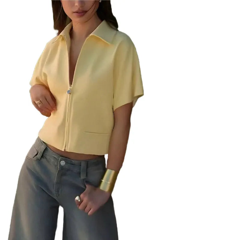 Oversized casual shirt in polyester fabric available in black, white and yellow colours with short sleeves