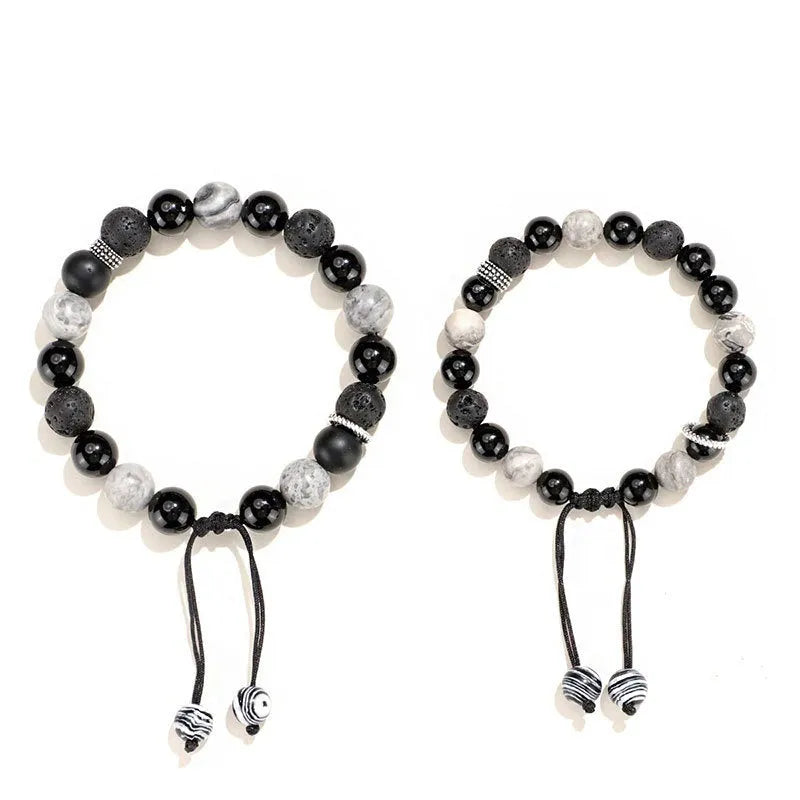 Black agate map stone volcanic bracelet with diamond-shaped stones in new Chinese style