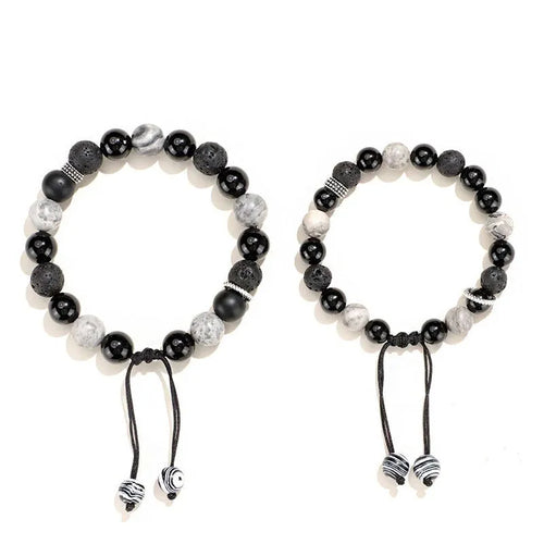 Black agate map stone volcanic bracelet with diamond-shaped stones in new Chinese style