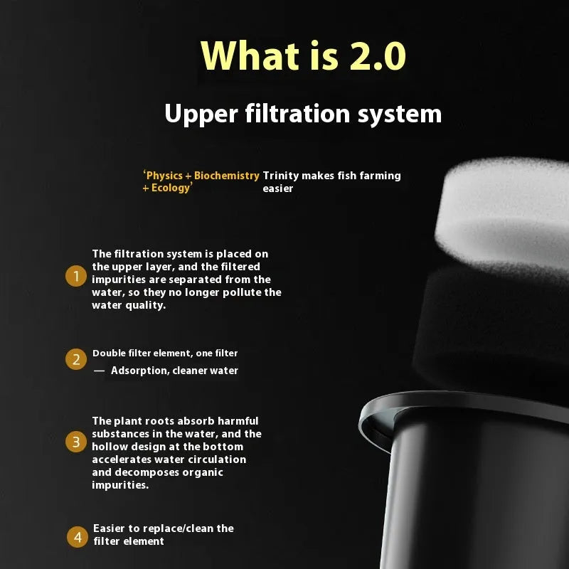 Desktop smart fish tank with integrated ecological filter and oxygen making function in luxury black colour