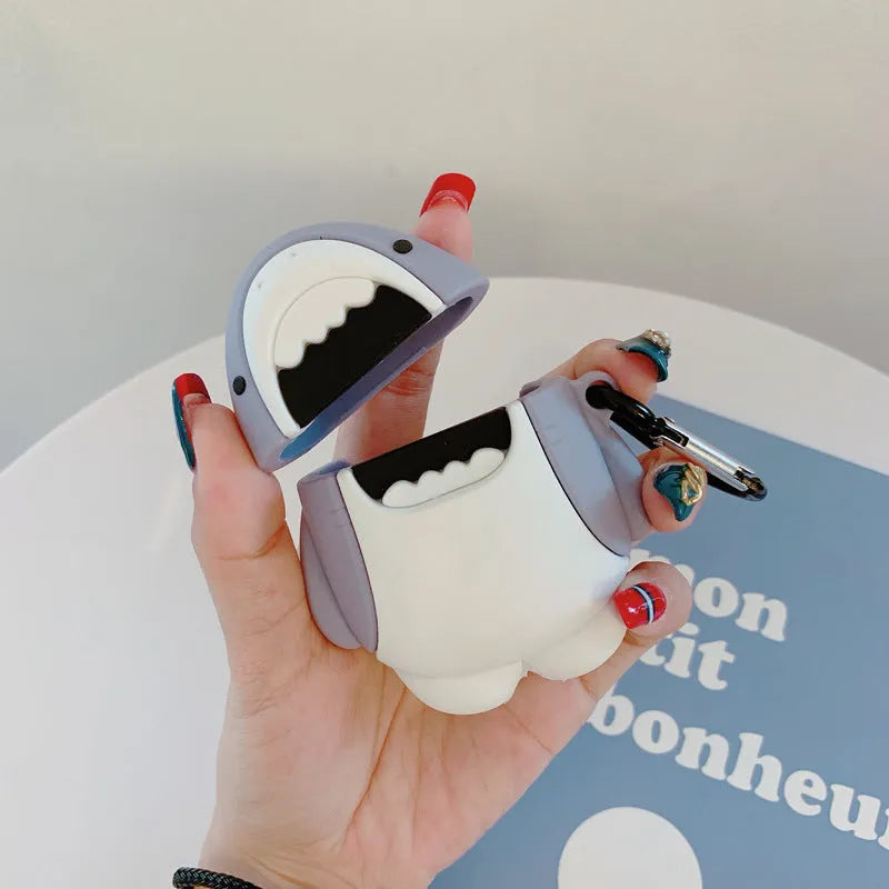 Silicone shark design protective cover for Apple AirPods 1 and 2 wireless earphone case