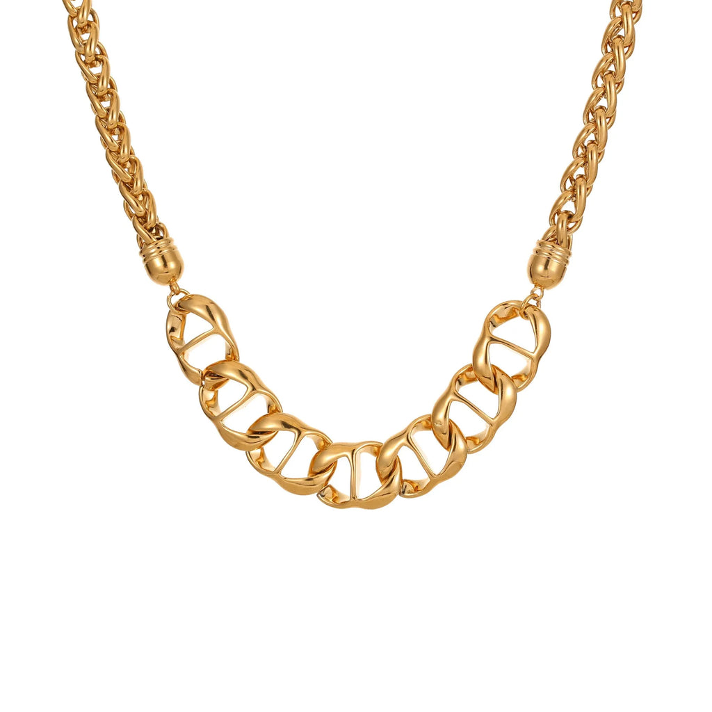 Stainless steel geometric pendant necklace with gold plating on regular chain