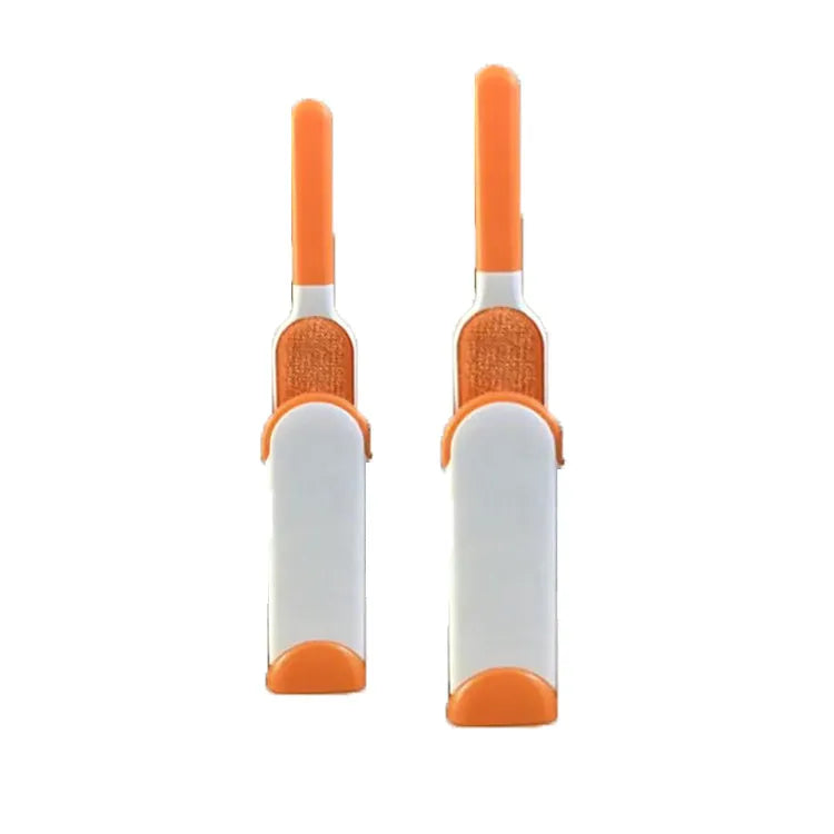 Blue reusable pet hair removal comb with a double-sided sticky brush and self-cleaning base.
