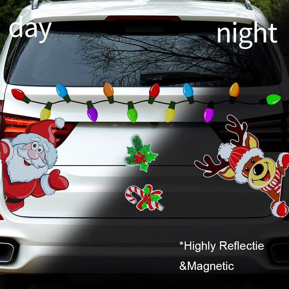 Cartoon-style Christmas elk reflective magnetic sticker on a glass surface.