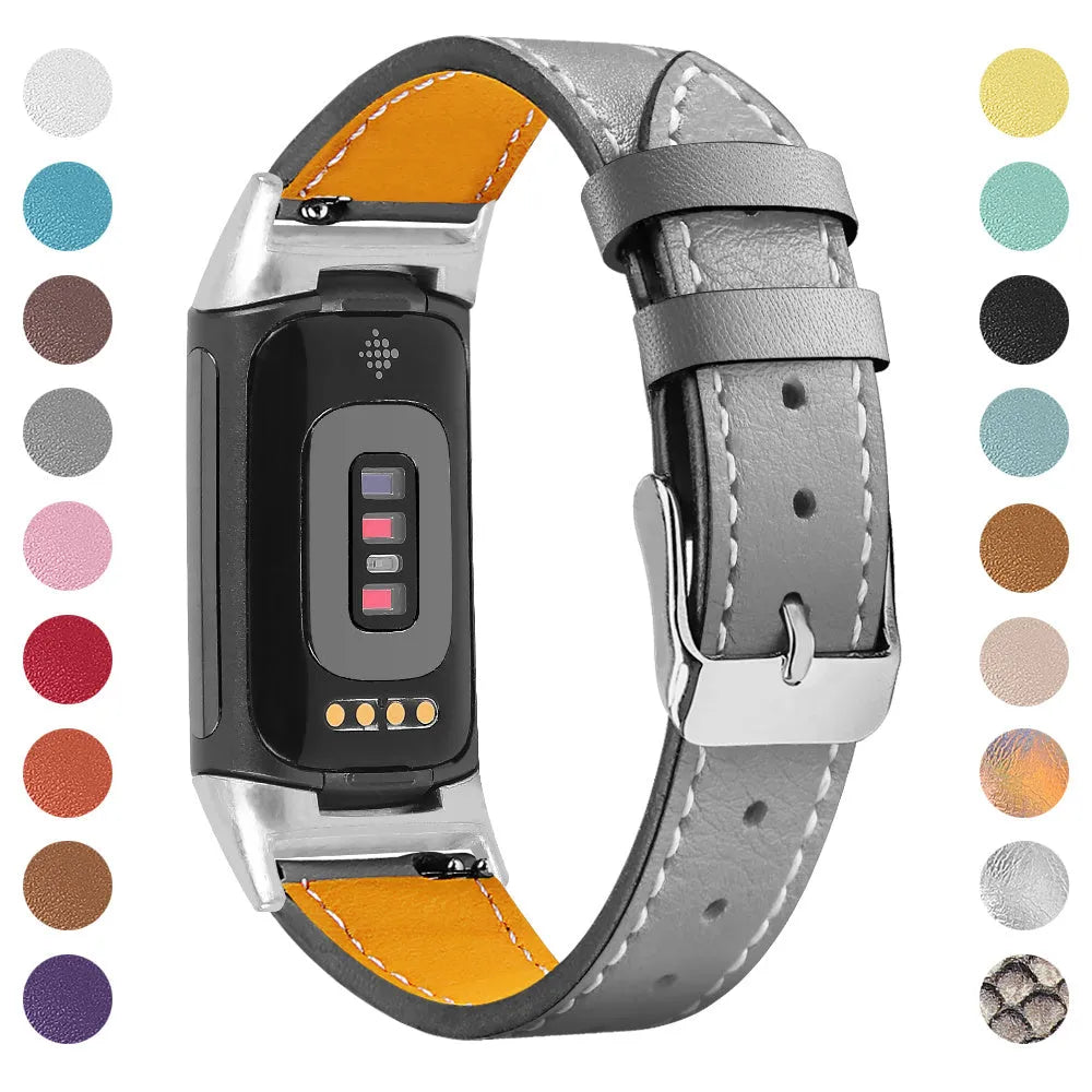 Genuine leather smart watch strap for Fitbit Charge 5 and Charge 6 in various colour options