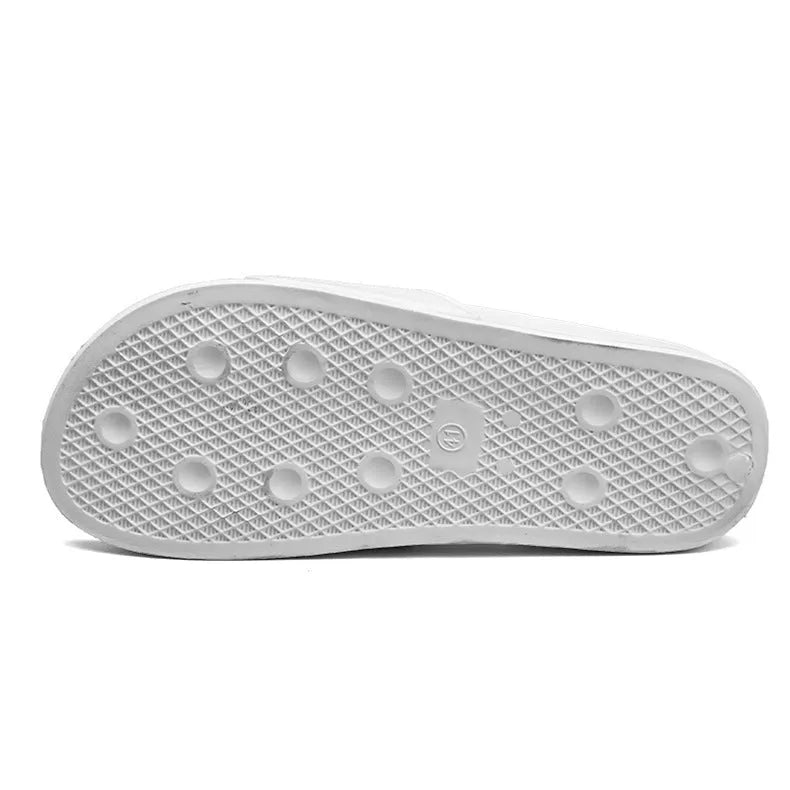 Men's black open-toe slippers with rubber soles showing personalised detail