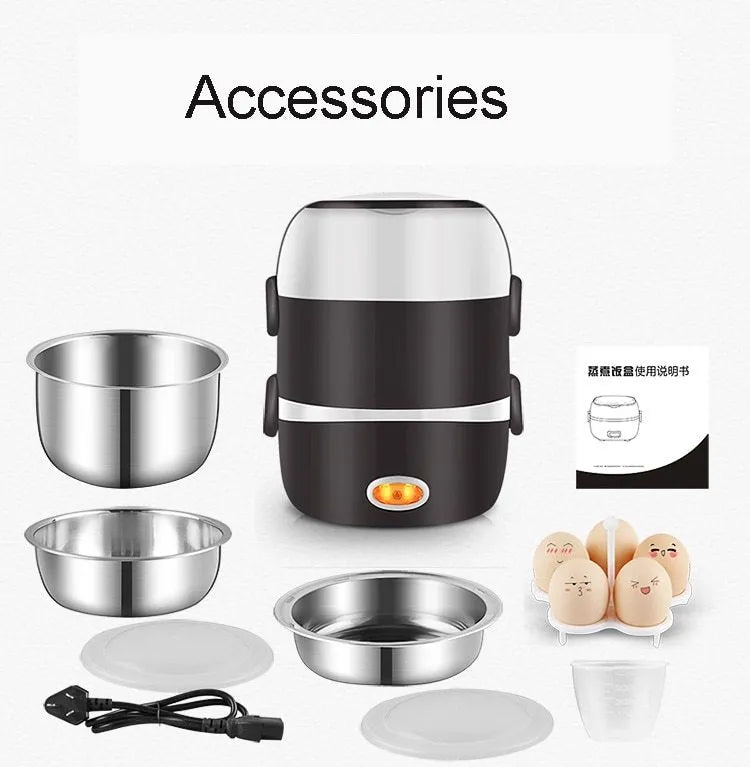 USB-powered thermal lunch box showing 190mm cubic dimensions and heating indicator light