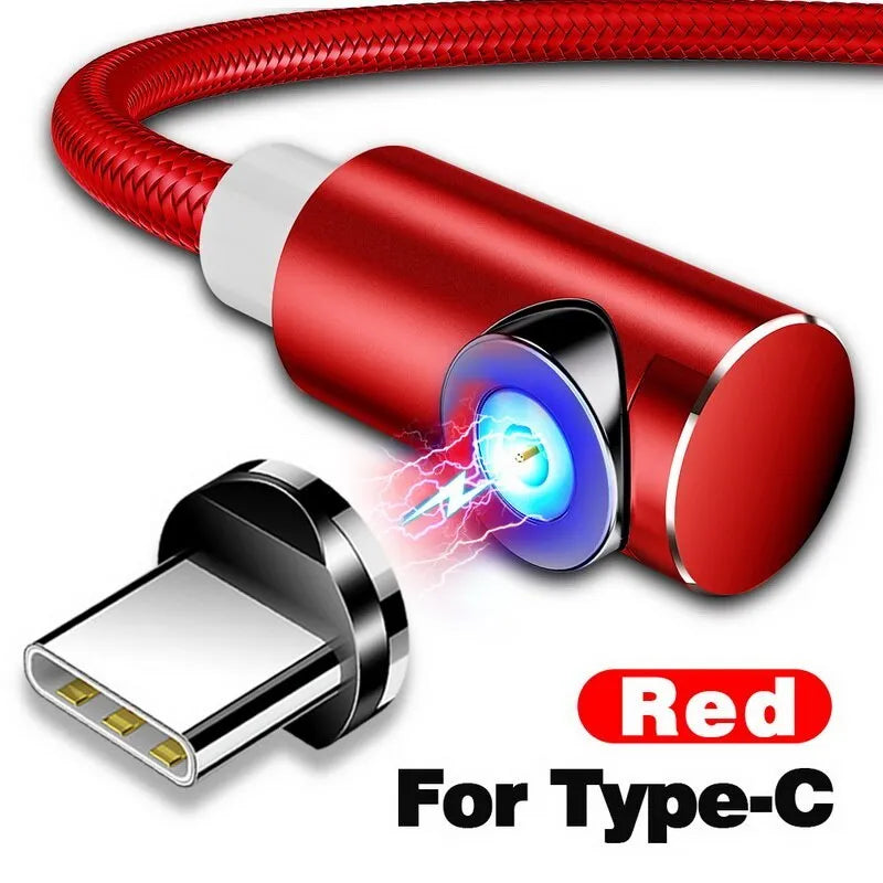 Black magnetic charging cable with aluminium housing and LED light indicator showing magnetic connectors