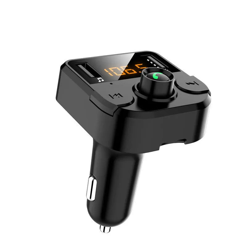 Black BT36B car Bluetooth MP3 player with 1.1-inch screen for cigarette lighter power.