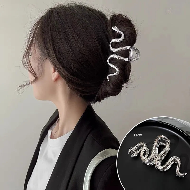 Slytherin serpentine metal hair clip barrette 10.5cm length silver gun black electroplated finish