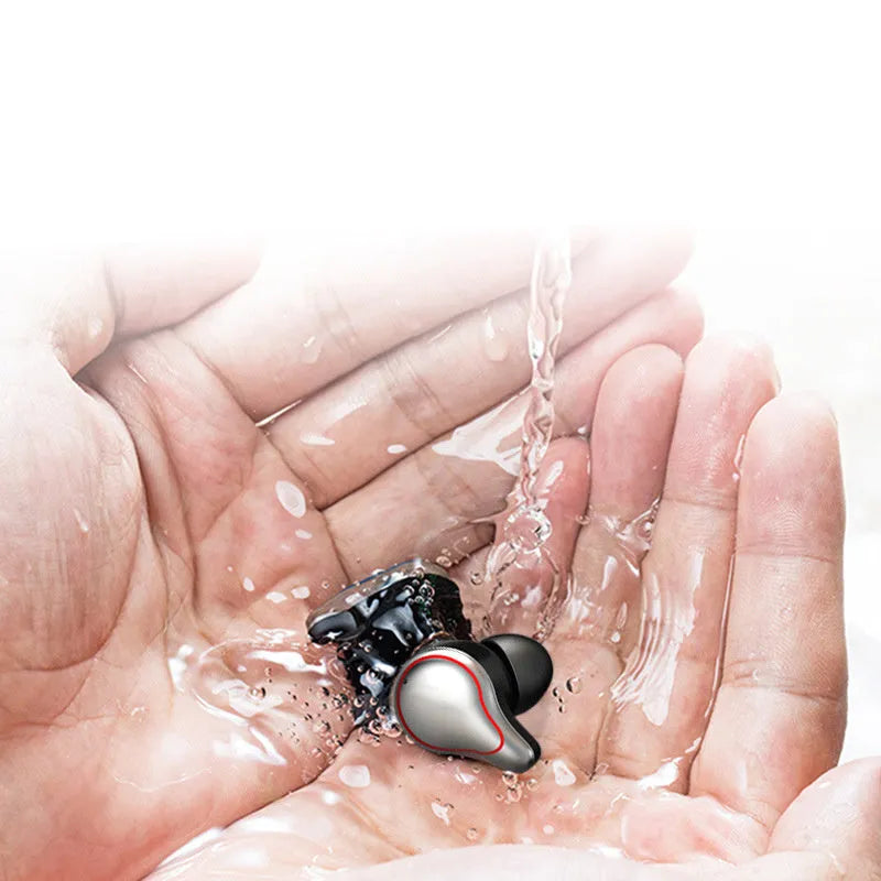 Black and blue Bluetooth wireless earbuds with in-ear earplug design for stereo sound