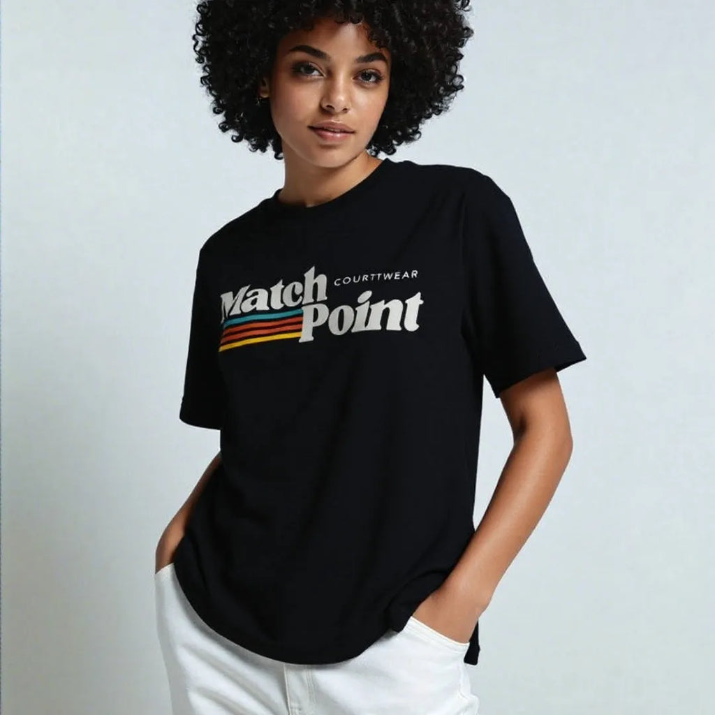Men's black polyester t-shirt with 3D printed text pattern, round neck and short sleeves