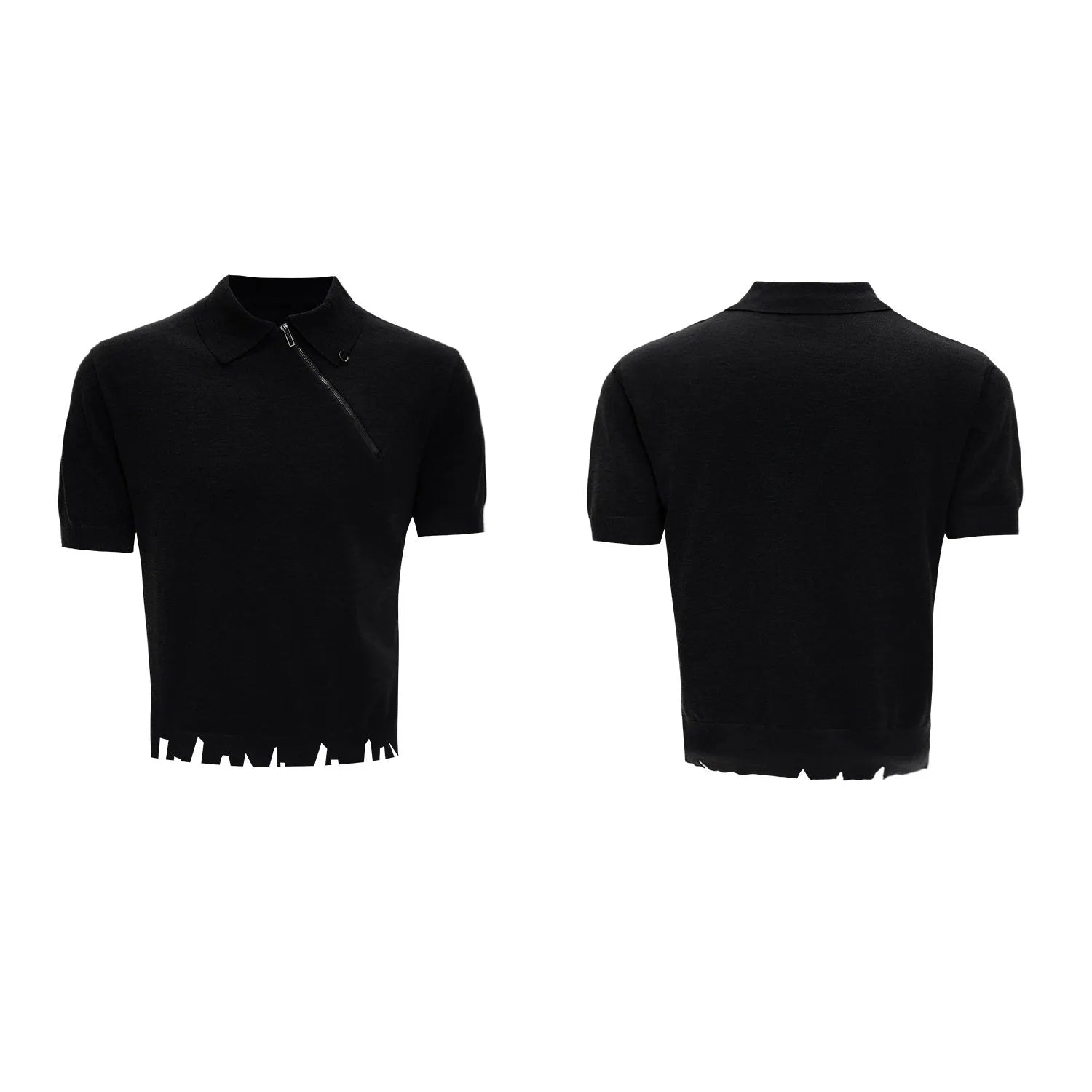 Men's slim-fit knitted polo shirt with oblique zipper and lapel collar in black, white or grey colours