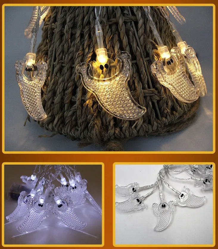 Halloween pumpkin LED string lights with ghost and bat decorations