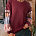 Women's apricot and red plaid stitching long-sleeved polyester top with Japanese-Korean casual style