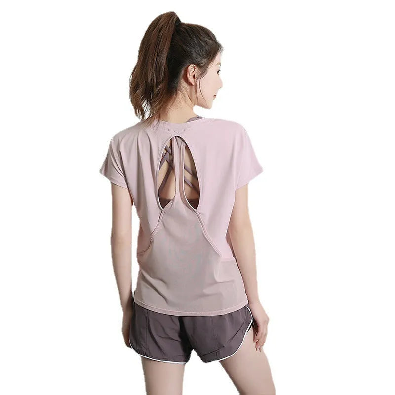 Women's short sleeve polyester sports t-shirt in sky blue, shown front view.