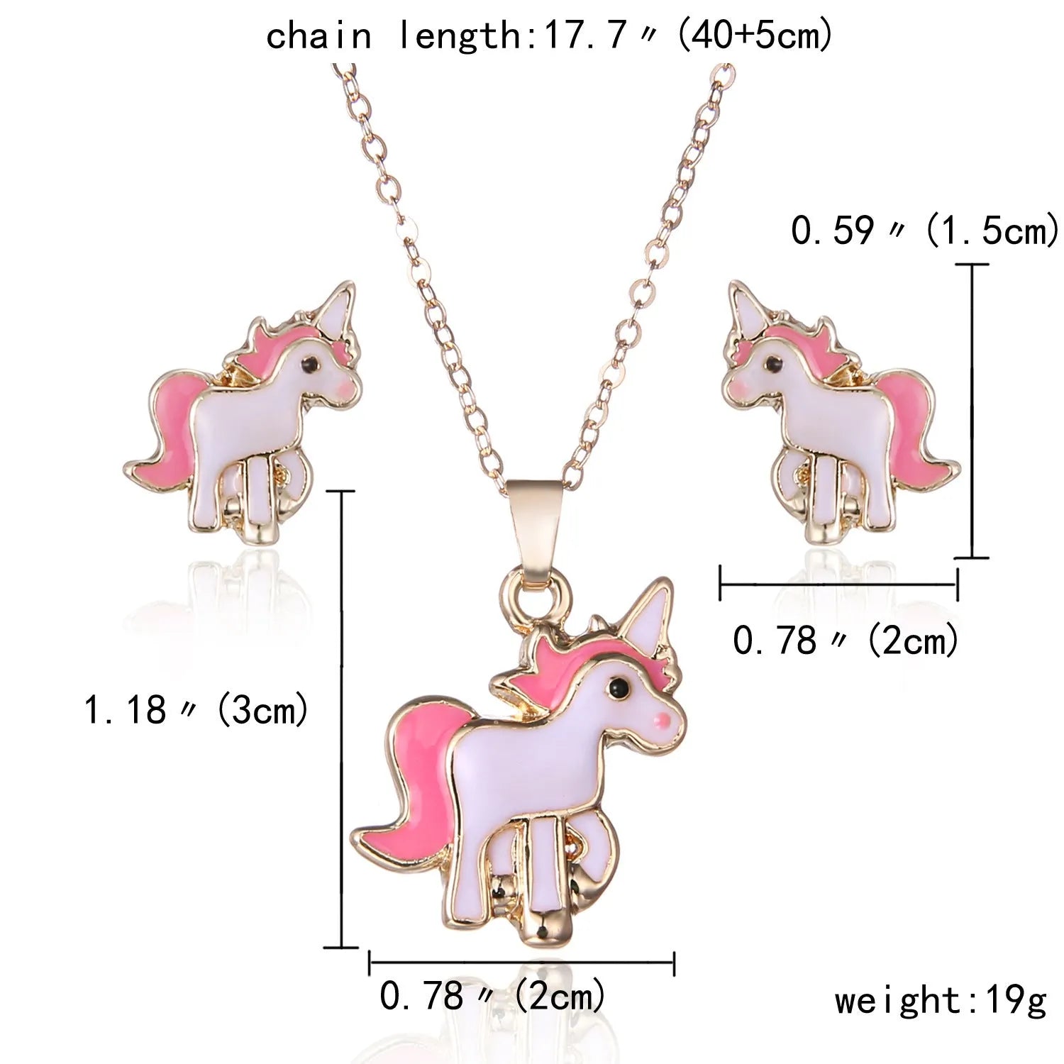 Alloy pony pendant necklace set in gold finish on a 150mm chain
