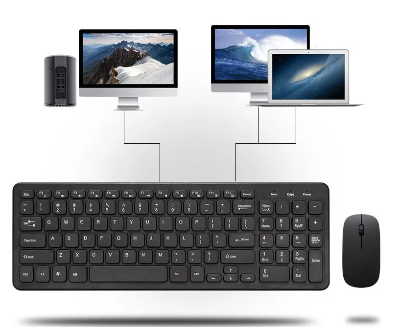 Wireless keyboard and mouse set in choice of four colours with 96-key keyboard and USB receiver