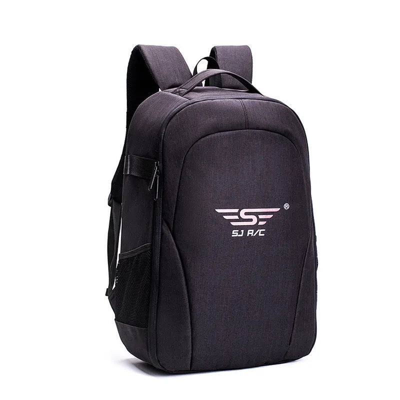 Black oxford cloth UAV waterproof backpack showing front view with zipper and multiple pockets