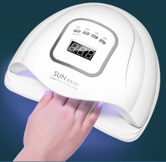 White nail polish dryer lamp with UV and LED dual light source for gel manicures