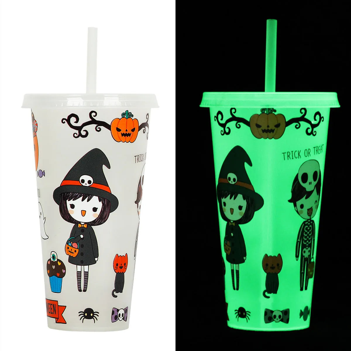 720ml Halloween plastic sippy cup with luminous straw in cylindrical design