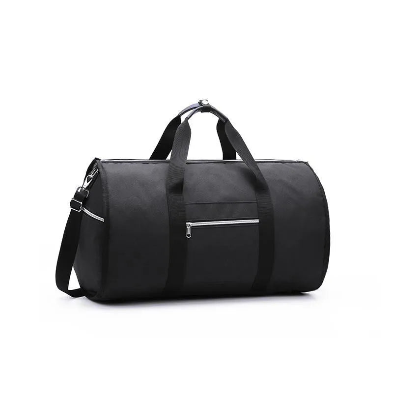 Medium cylinder travel bag in black with Oxford cloth water-resistant material and zipper opening