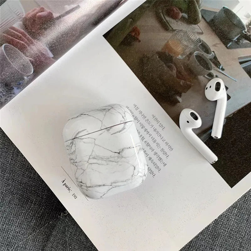 White marble pattern hard PC protective case for Apple AirPods charging box