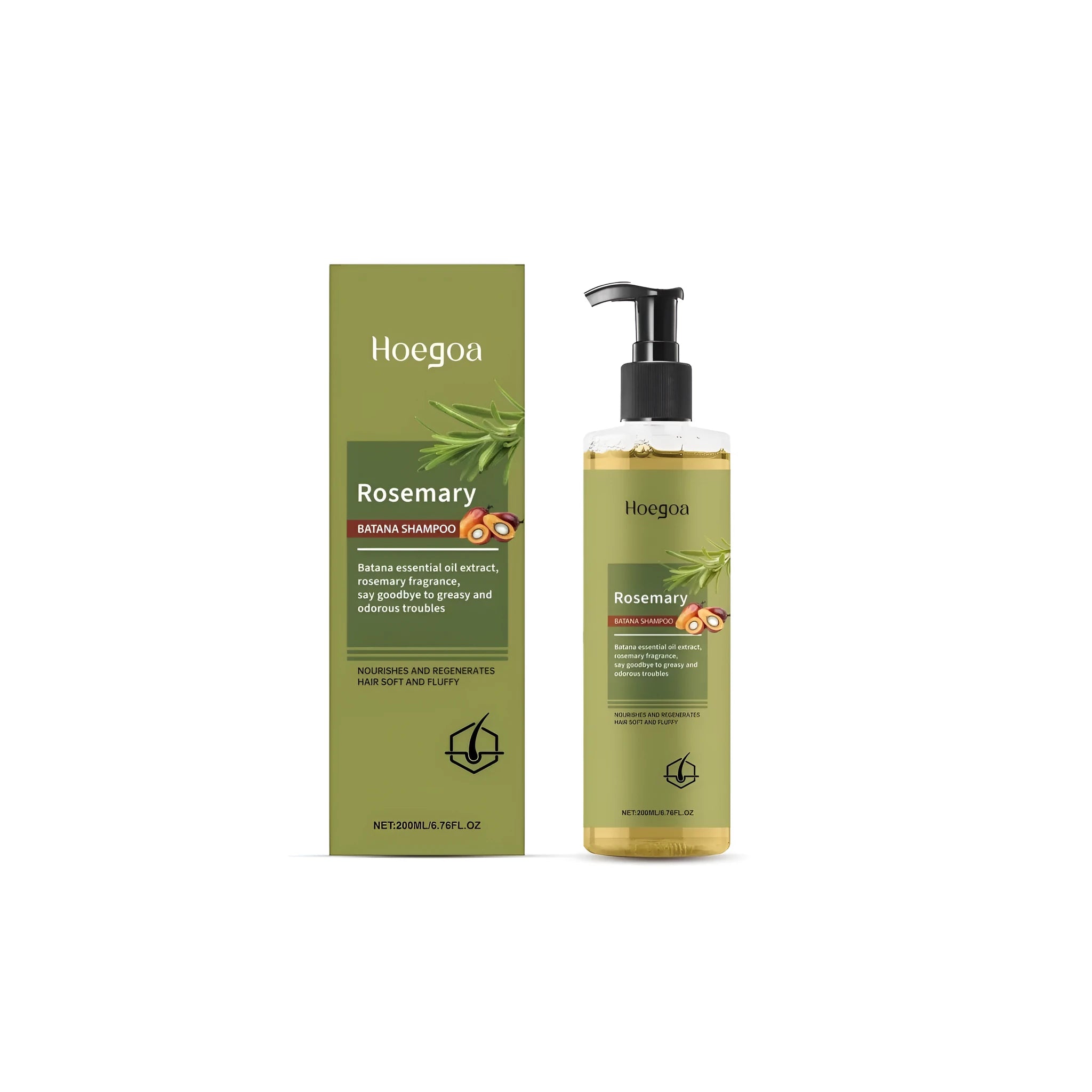 200ml bottle of rosemary hair growth shampoo containing Platthana oil and botanical extract