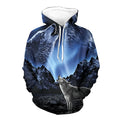 Blue digital print hooded sweatshirt for couples men loose fit 80% polyester 3D effect pattern