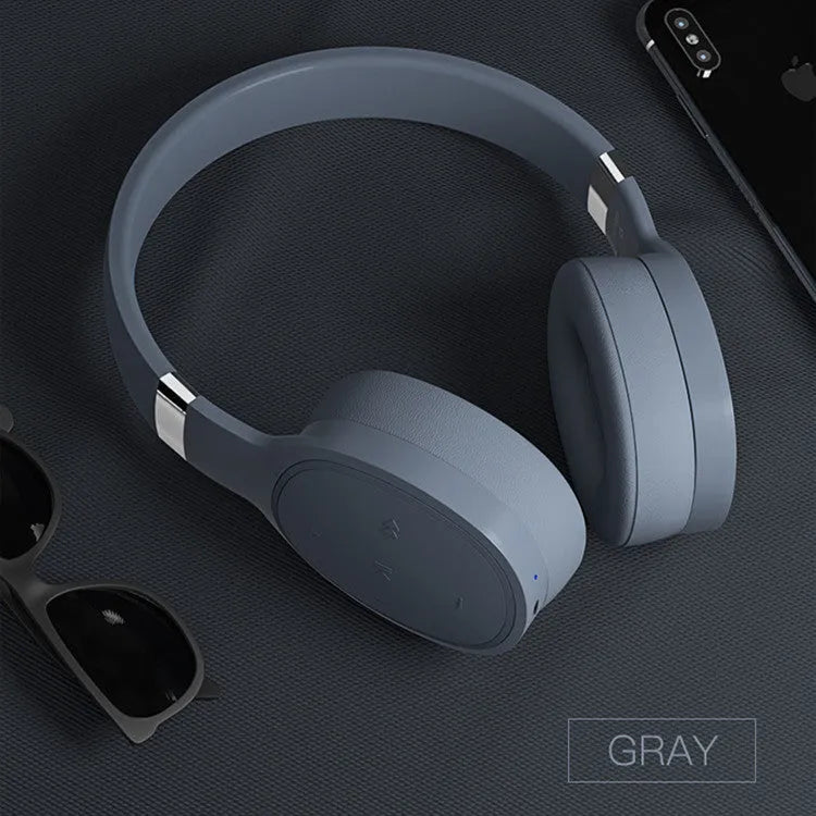 Wireless Bluetooth headset in black, blue, grey, or white colour with over-ear design.