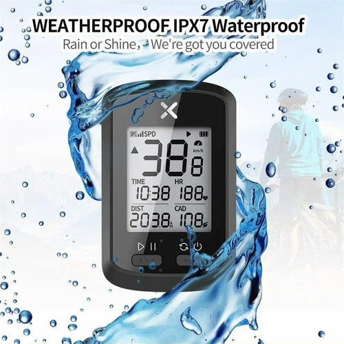 Black waterproof bicycle stopwatch mounted on bicycle handlebars