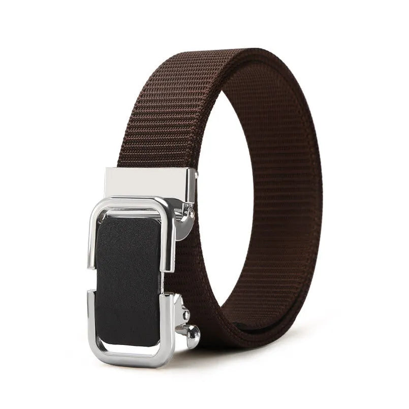 Men's nylon canvas belt with an alloy buckle shown in army green colour.