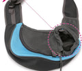 Polyester pet backpack carrier for small dog or cat, shown in blue colour with shoulder straps.