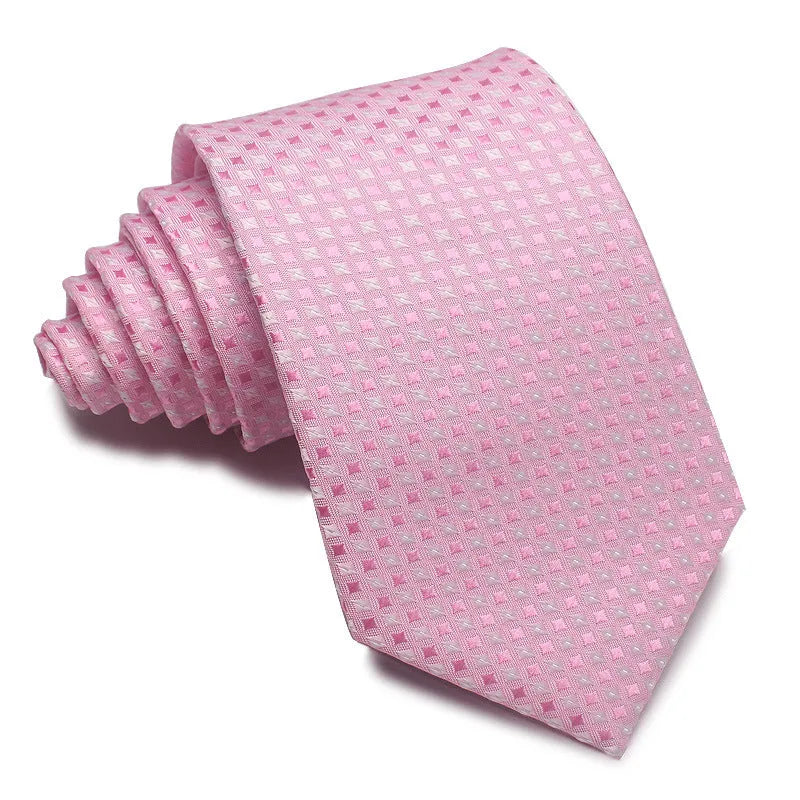 Men's red, black, and blue striped jacquard tie with an arrow shape and 8cm width.