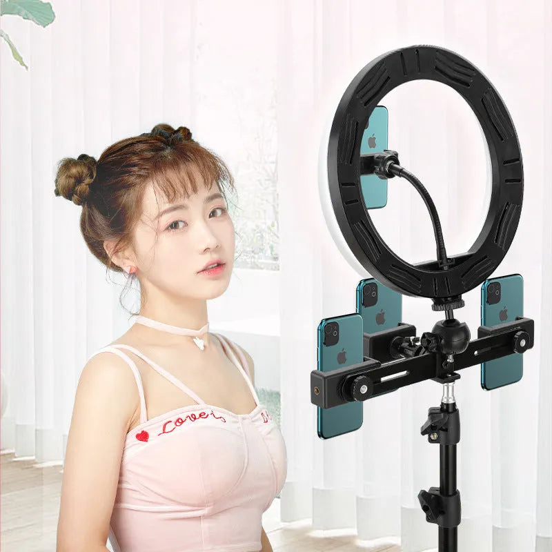 10-inch ring selfie beautifying light with adjustable metal bracket for smartphone video recording