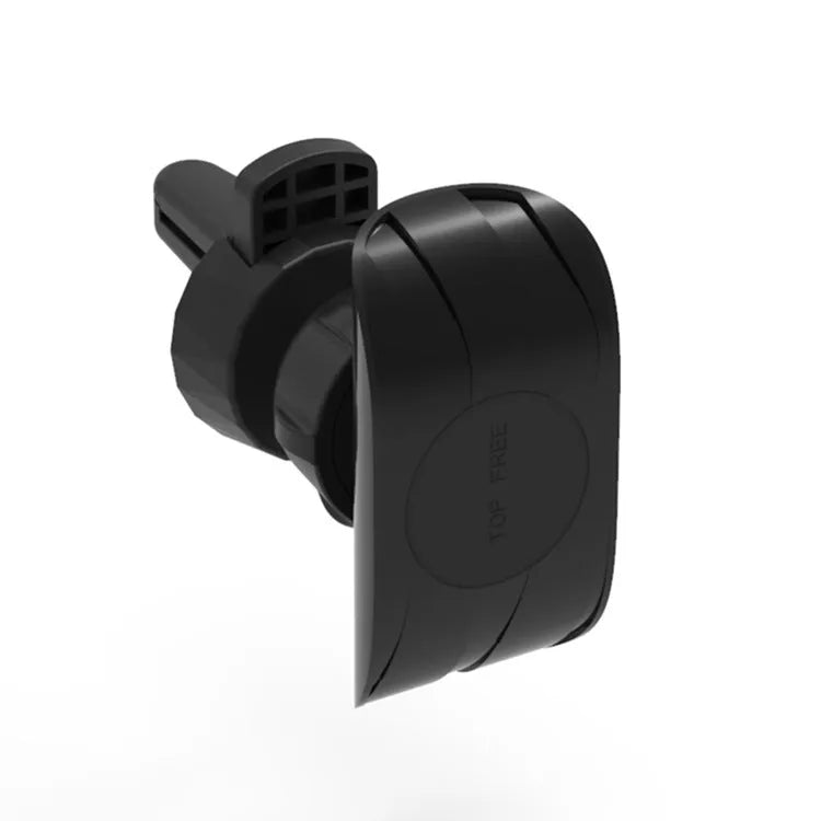 Glossy black car phone holder with air vent clip mount and adjustable smartphone cradle