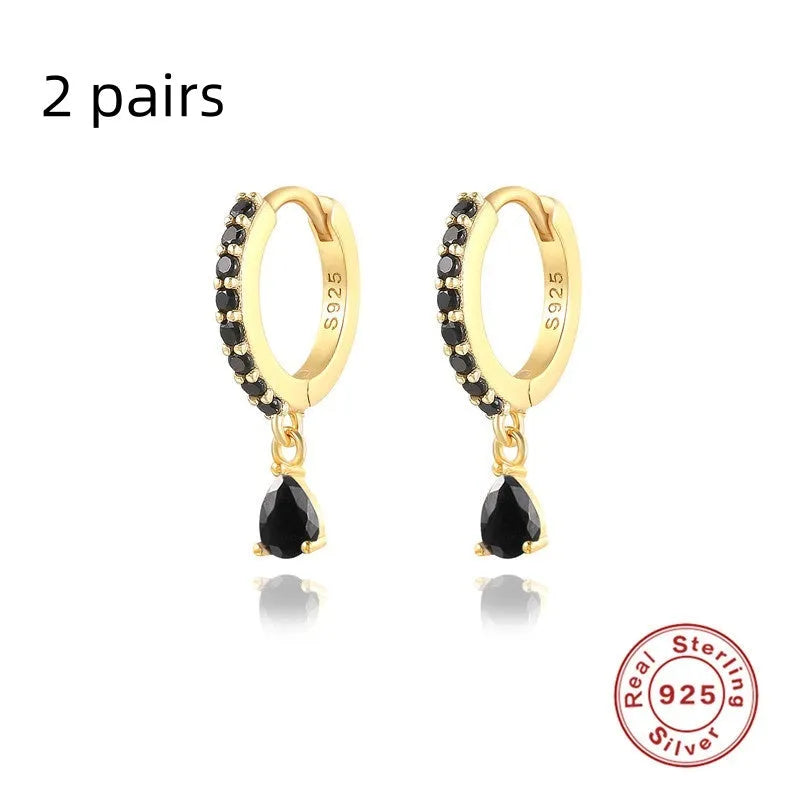 S925 sterling silver water drop earrings with diamond accents in gold or silver plating