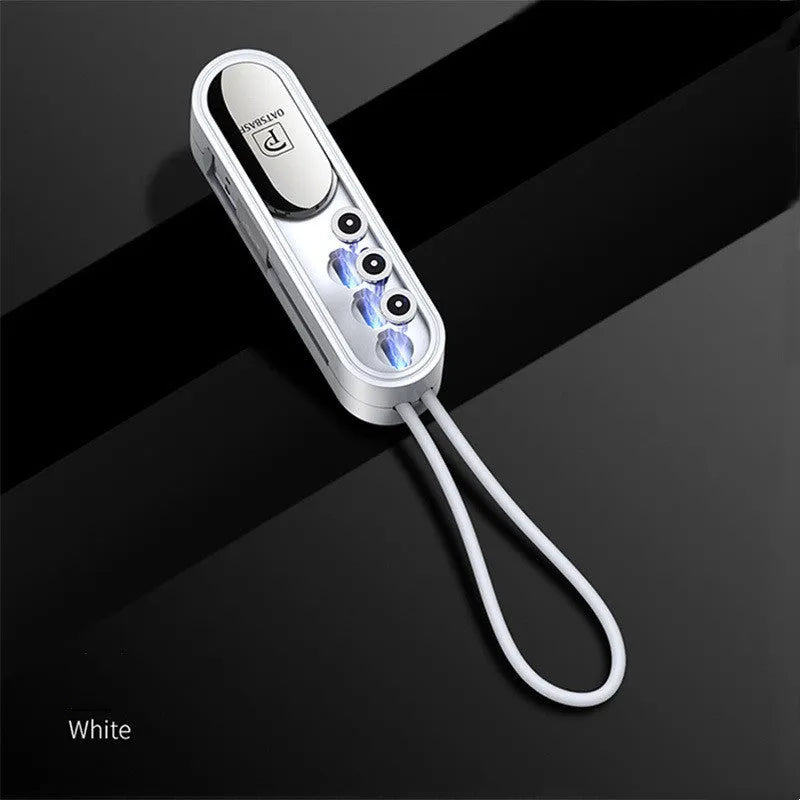 Magnetic three-in-one USB charging cable in black, white, and red colour options with 0.4m length