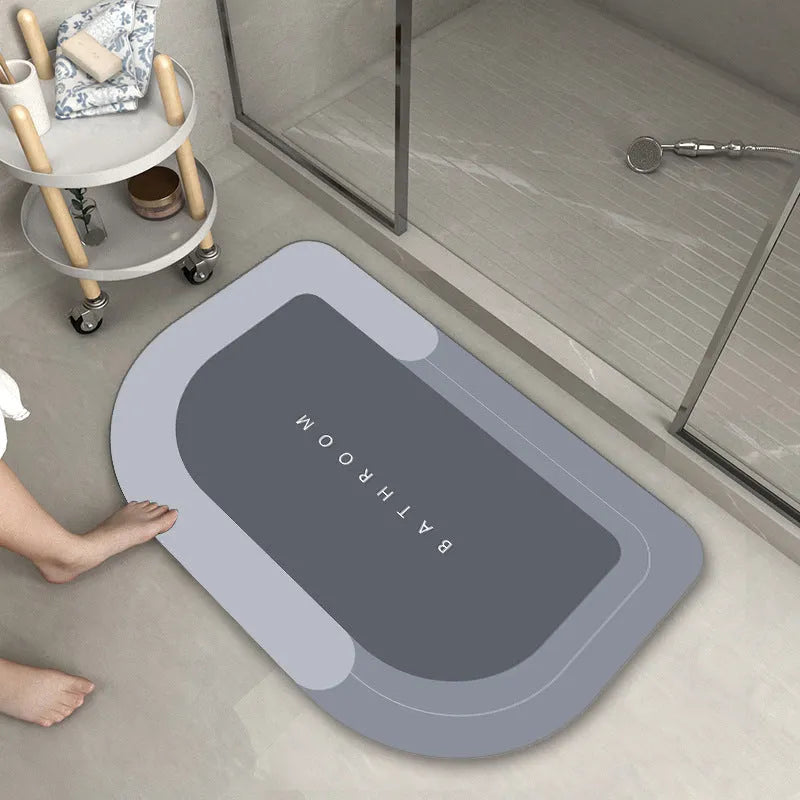 Cushioned bathroom floor mat in blue colour with rectangular shape