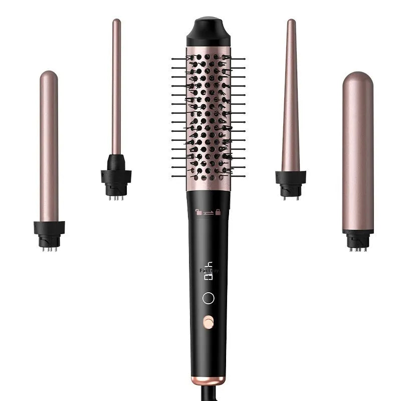 Automatic hair curler in rose gold or black creating large wave curls with included headbands