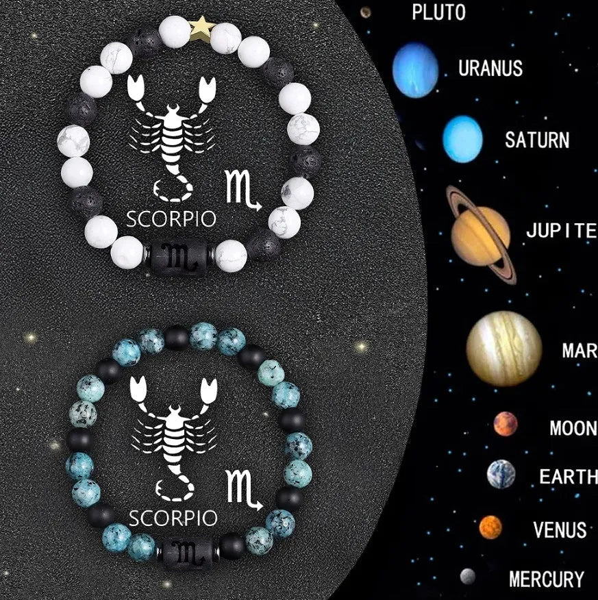 Set of two natural stone beaded bracelets for zodiac signs.