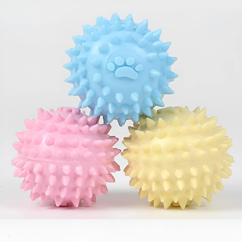 Blue TPR rubber dog chewing ball with footprint texture for dental cleaning, 6cm diameter