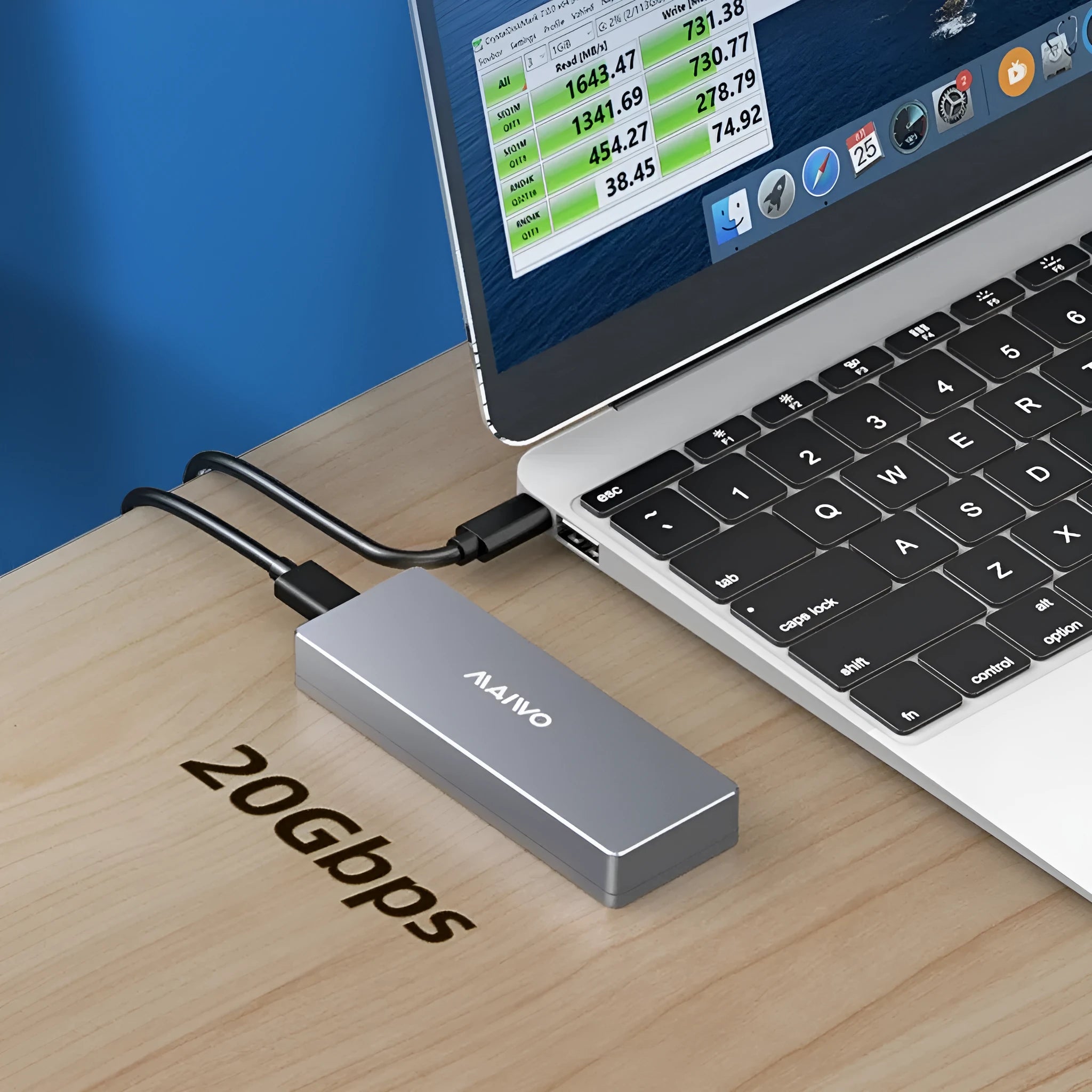 M.2 SATA solid state drive external enclosure with Type-C cable, screwdriver, screws, and silicone pad kit