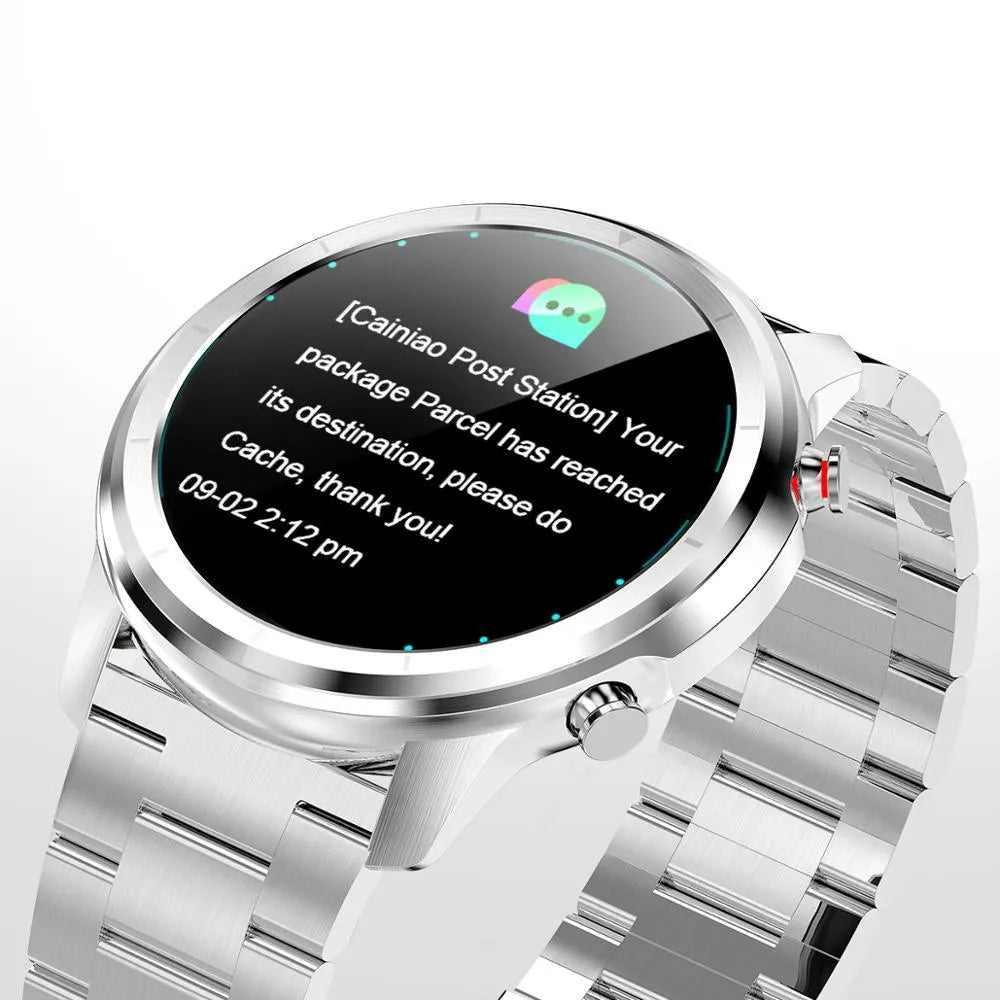 LEMFO LF26 black smart bracelet with 1.3-inch touchscreen on a wrist.