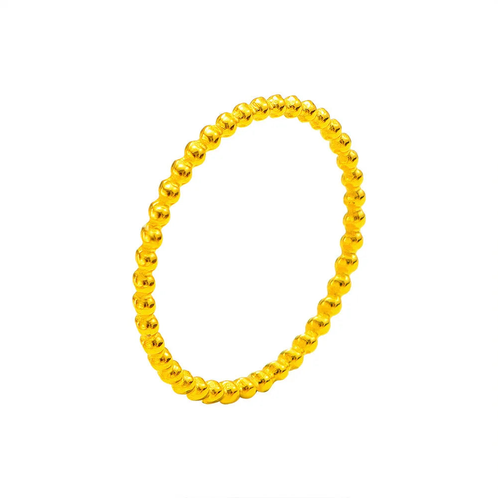 Titanium steel plain circle bead ring in gold colour for women, geometric shape, stackable