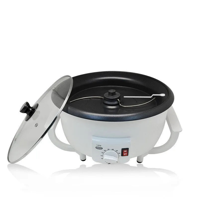 Oblate white coffee roasting machine with a 225mm base for home bean roasting.