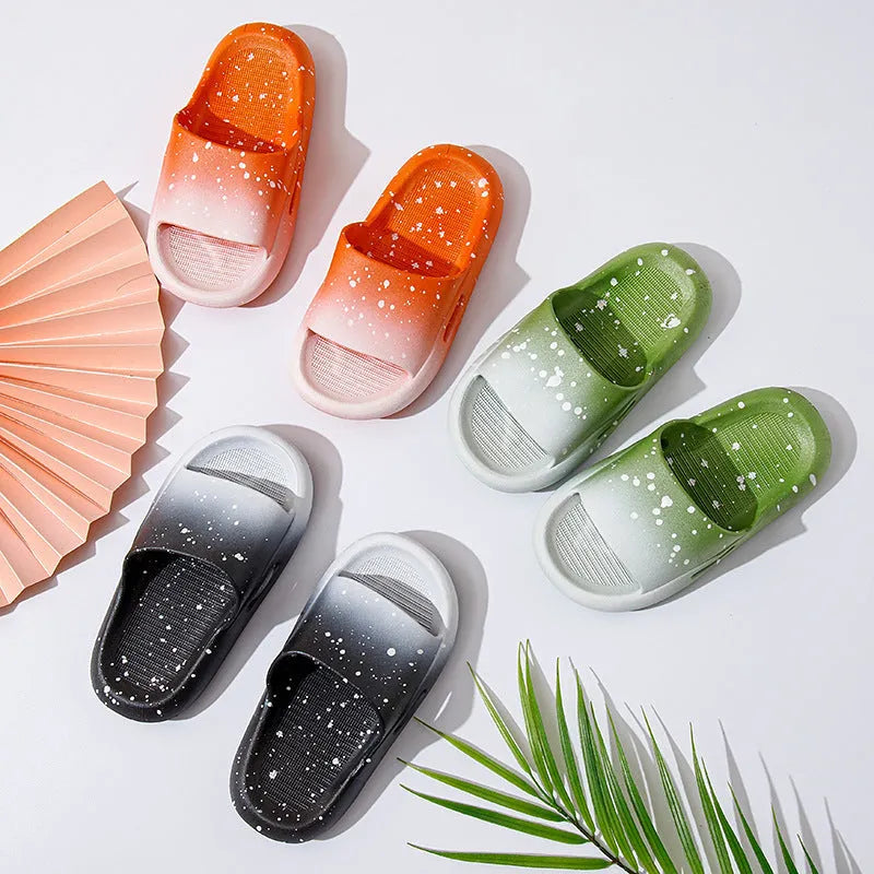 Children's gradient colour PVC summer slippers with non-slip soles in blue, yellow, green, orange, pink or black