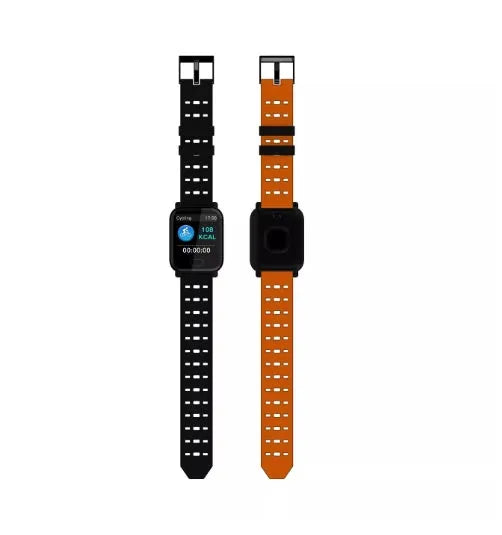 A6 smart bracelet with colour screen and blue silicone strap on a wrist