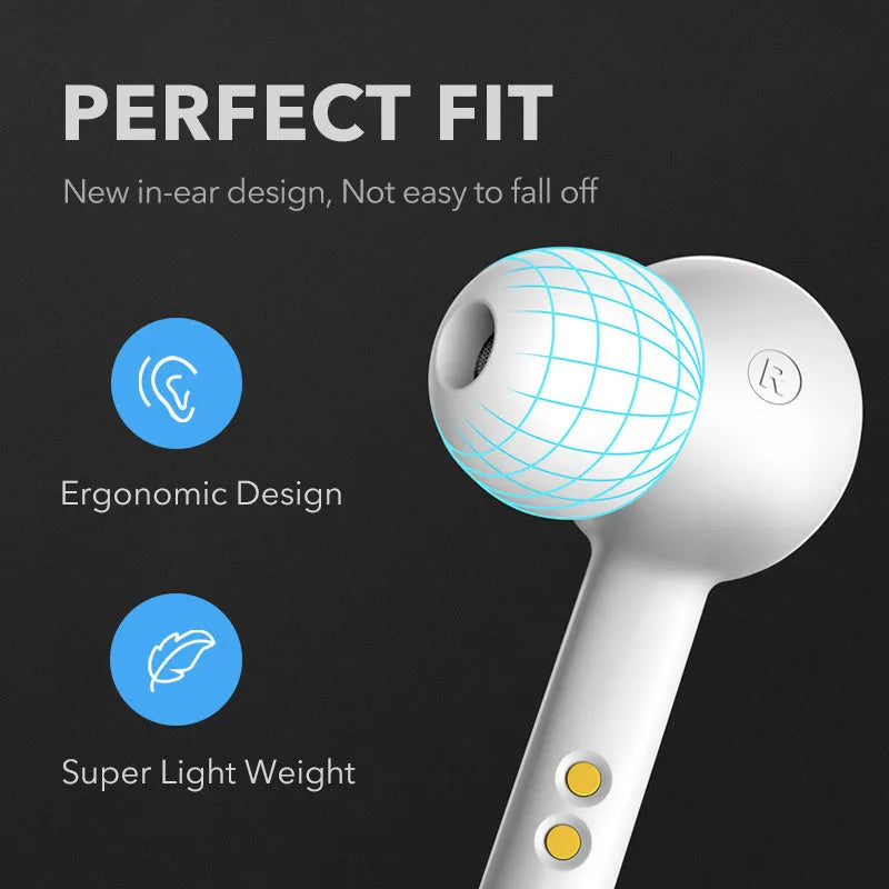 Black and white true wireless Bluetooth earbuds with IPX5 waterproof rating